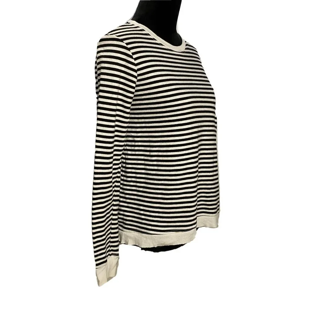 Anthropologie Left Of Center Sweater XS Black White Stripe‎ Wrap Asymmetrical